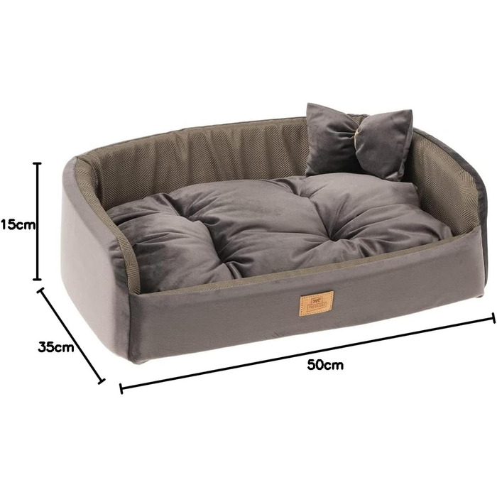 Ліжко для собак Ferplast Harris, 80 см, з подушкою, твід та велюр, бежеве, миється, 50 x 35 x 15 см