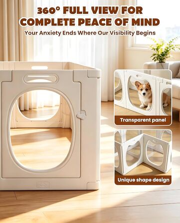 Акриловий манеж для цуценят з дверцятами 50x60 см, прозорий, 150L x 60H см. Легкий монтаж, антиковзні присоски. Для собак дрібних та середніх порід.