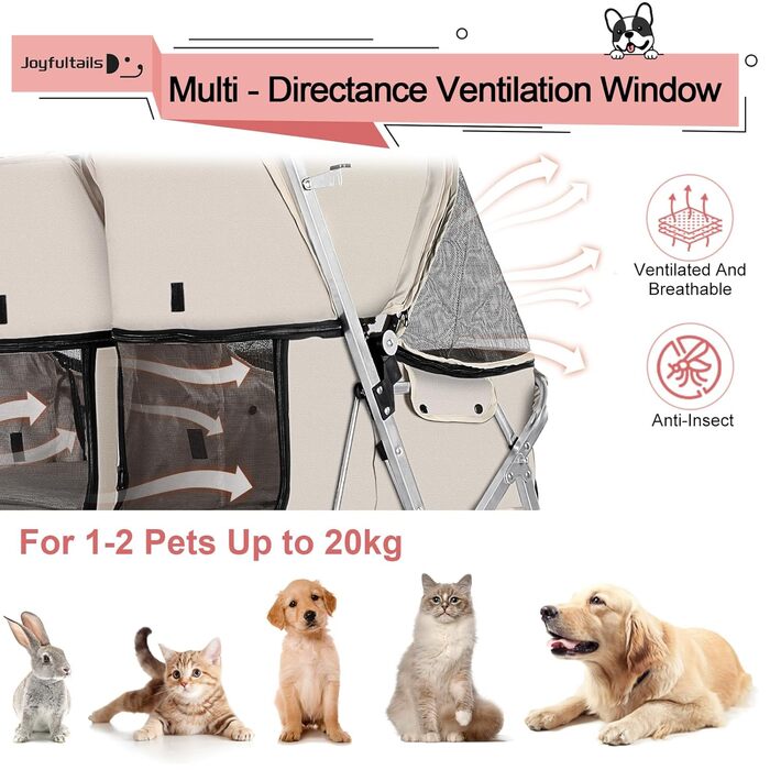 Візок для собак Joyfultails, двомісний візок для домашніх тварин та дітей, складний візок для 2 собак та котів, сумка-переноска для близнят, візок для прогулянок та бігу з собаками, візок для тварин для подорожей з місцем для зберігання (сірий)