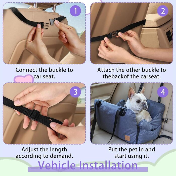 Автокрісло для собак - переноска для маленьких собак, з кишенями, поводок, знімне автоліжко для заднього та переднього сидіння