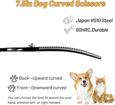 Професійна вигнута ножиця для грумінгу домашніх тварин 7.5 дюймів (25 градусів) з 35 зубцями, чорна, преміум-якість
