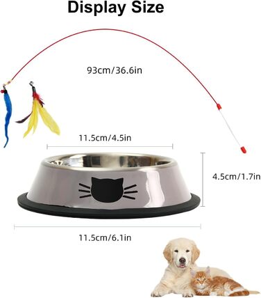Набір мисок для котів 3 шт. + іграшка для котів, миски для корму котів, миски з нержавіючої сталі, годівниця для котів, миска для води, для котів та маленьких собак (Блакитний + Зелений + Срібний) (3 шт. Оранжевий + Срібний + Блакитний)