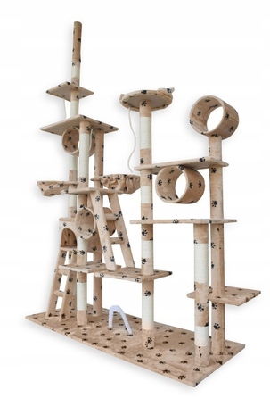 Величезний ігровий комплекс для котів XXL (255 см) — Дряпалка-вежа з гамаком, тунелем та будиночком, бежевий