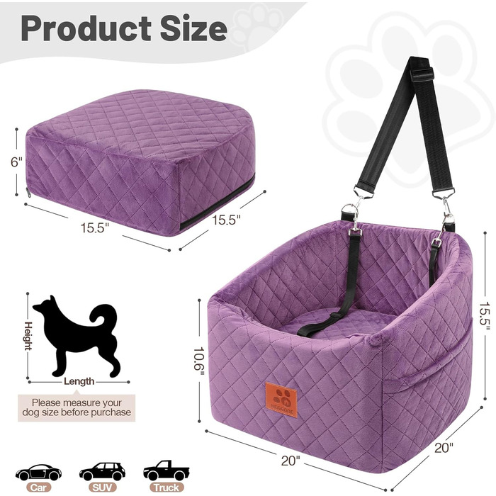 Автокрісло для собак: підставка з Memory Foam для собак до 15,9 кг, безпечне автоліжко для подорожей, знімний чохол