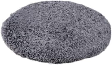 Кругла килимок для собак і котів з штучного хутра, 80 см, сірий - зручний, миючий, нековзний