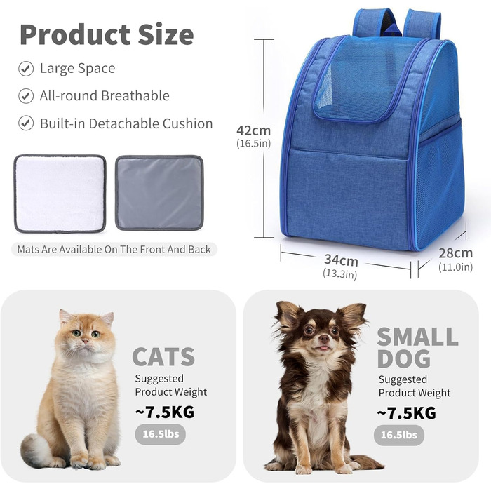 Рюкзак-переноска для котів та собак PETCUTE, зелений (темно-синій), з вийманою підстилкою для прогулянок на природі