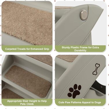 Сходинка для тварин SOARS: 4 сходинки, килимок з повсті, для котів та собак до 60 кг, антиковзка, для ліжка, авто, дивану (сірий)