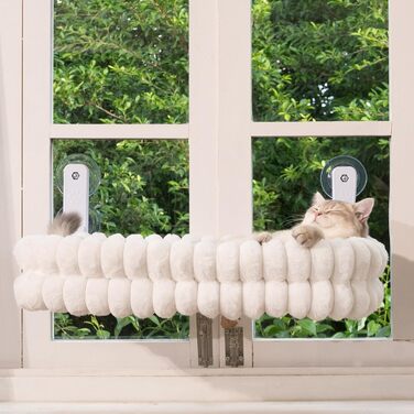 Кішка ліжко-гамак для вікна CheerPals, м'яка знімна наволочка, сталеве гніздо, до 18 кг, білий колір