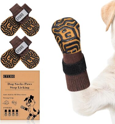 Шкарпетки для собак, антиковзаючі, з м'яким захистом подушечок лап, з надійним застібкою-ланцюгом, для дому, розмір M, коричневі