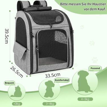 OUUTMEE Сумка-переноска для домашніх тварин, знімний чохол з колесами, ідеальна для котів та маленьких собак, багатофункціональний рюкзак, сумка-переноска 4-ма способами, дихаюча (Сірий)