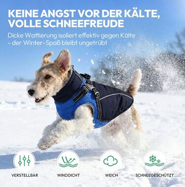 Зимовий теплий одяг для собак - куртка для маленьких собак з шлейкою, флісовою підкладкою та світловідбиваючими елементами, блакитна, XS (обхват грудної клітки 35 см)