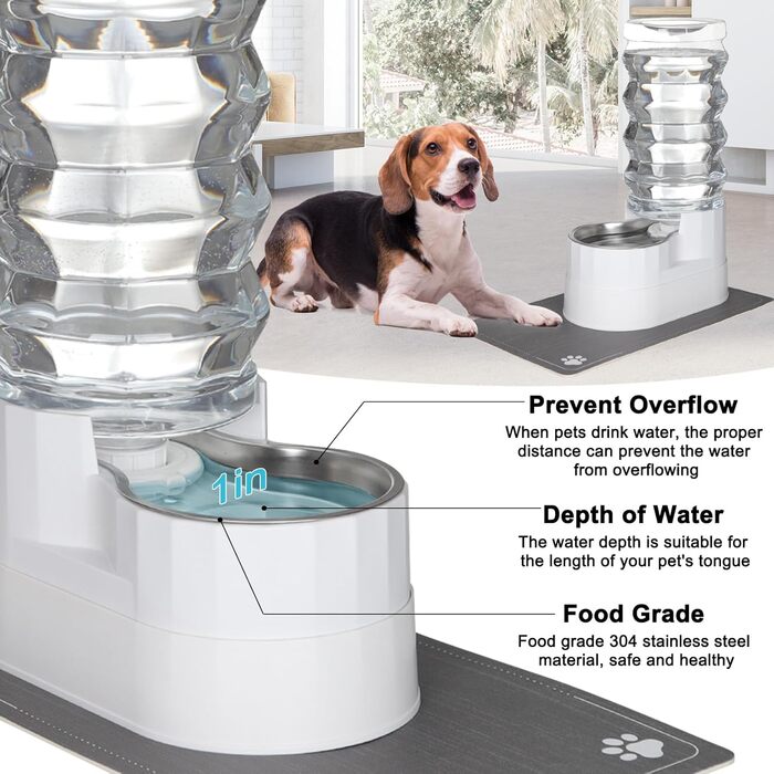 Автоматичний поїльник для тварин Sfozstra, нержавіюча сталь, 9L, з водонепроникним підкладкою та піднятим краєм для котів та собак