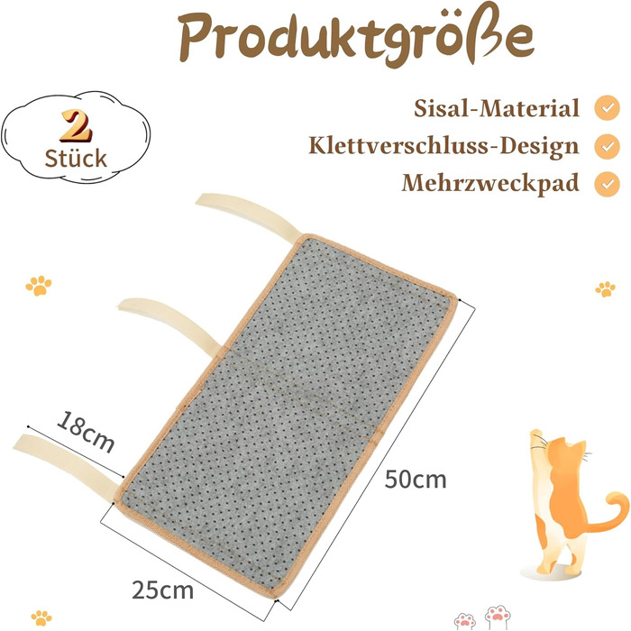 Килимок від подряпин для котів JanYoo (2 шт.) - захист меблів, 50x25 см, бежевий