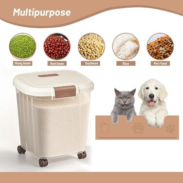 Контейнер для зберігання корму для собак RUIAN, 15/25 кг, на колесах, з ложкою (2 шт.)