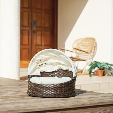 Крісло-ліжко для котів та собак Teamson Pets Clotho з відкидним балдахіном та знімним подушкою, коричнево-кремове, ST-N10004-UK