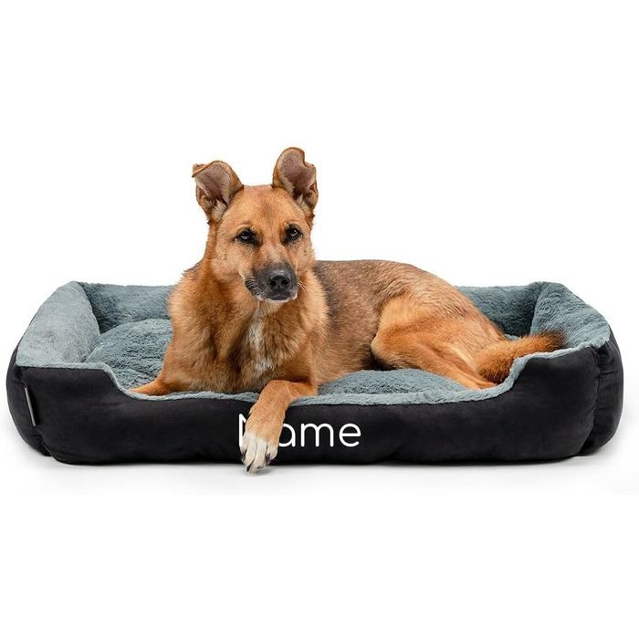 Килимок для собак Lionto з двостороннім подушками та неслизьким дном, міцний лежак для домашніх тварин з глибоким входом, підходить для собак та котів будь-якого віку, 50x37 см, м'який лежак для собак, (Д 90 x Ш 70 x В 20 см (з нанесенням імені), чорний/с