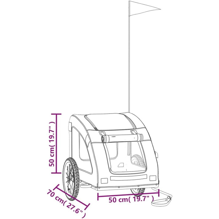 Фургон для собак VidaXL - сірий, 45 кг, з прапором та відбивачами, 125 x 63 x 66 см