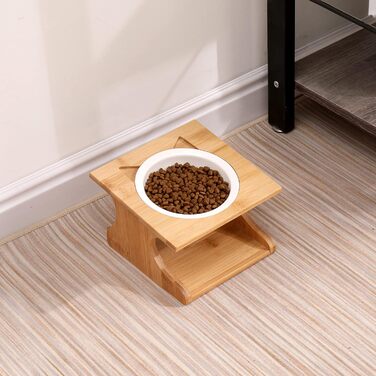 Ергономічна годівниця для котів Limmby з кераміки та бамбукового каркасу | Підвищена годівниця з об'ємом 250 мл