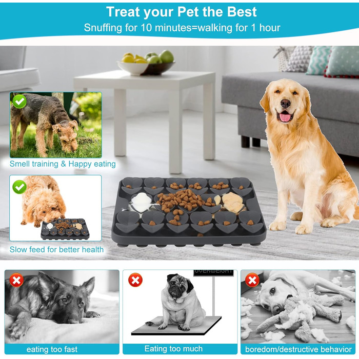 Килимок для собак VOOWO, силіконовий килимок-головоломка для собак, миска для повільного годування, килимок для годування собак, килимок-головоломка для маленьких, середніх та великих собак (сірий, маленький)