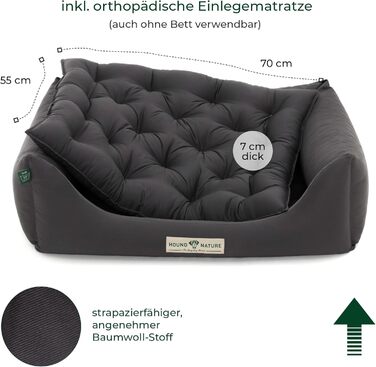 Ортопедичне ліжко для собак HOUND & NATURE Zermatt, корзина для собак середніх порід з високим бортиком, м'яке собаче ліжко з подушкою, яку можна прати (M - 95x70 см, сірий)