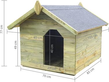 Будка для собаки з імпрегнованої сосни vidaXL 85x103x77 см, дерев'яний будиночок для тварин, дахова конструкція