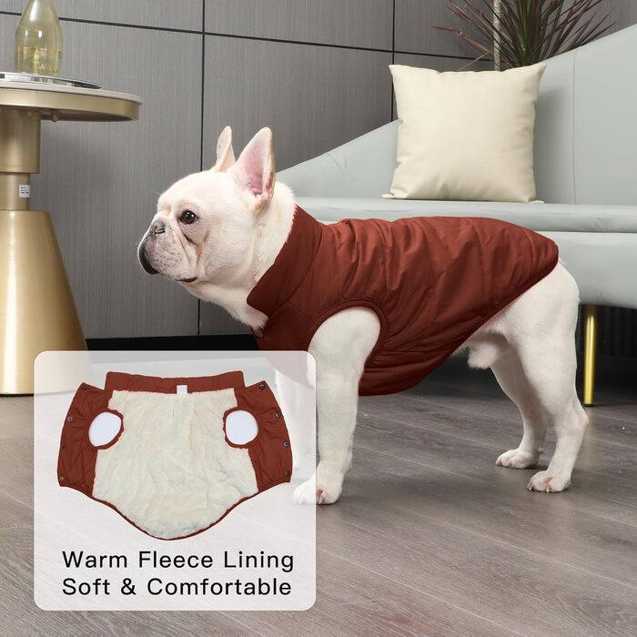 Тепла двошарова куртка для собак з флісовою підкладкою, коричнева, розмір S