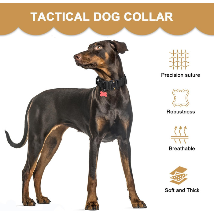 Тактичне обплетене нашийник для собак Vivi Bear, нейлон, великі породи, чорний (L)