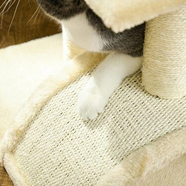 Кігтеточка PawHut для котів 72 см, багатоярусна, з м'ячиками, сизаль, платформа, для середніх котів, кремово-білий