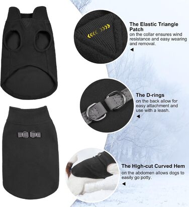 Тепла жилетка для собак BeautyZoo – зимова куртка з капюшоном та кільцем для повідка – чорна, розмір M (обхват грудей 43.1 см)