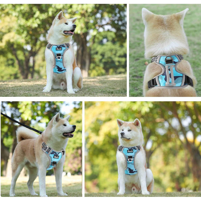 Нашийник для собак великих порід, шлейка з двома карабінами та зручною ручкою, регульована та світловідбиваюча, для щоденних тренувань (L), камуфляжний колір