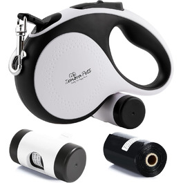 Рулетка для собак Zenova Pets 5м з тримачем для відходів, нейлоновий поводок 360°, антиковзний руків'я та кнопка швидкого гальмування. Підходить для собак великих, середніх та малих порід до 30 кг