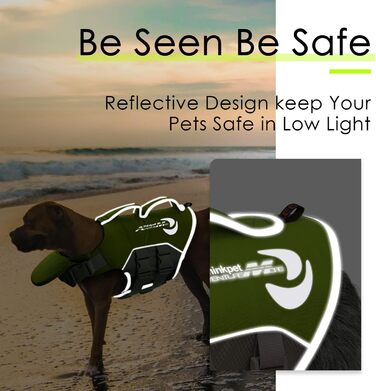 Спасальний жилет для собак ThinkPet, зелений, розмір M, регульований, з відбиваючими елементами