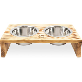 Диспенсер для корму для собак та котів RF-Deer з дерева з 2 нержавіюними мисками, піднятий годівниця для собак, миска для котів, годівниця для собак, бар для собак, годівниця для котів, легко миється, 48x26x13 см, велика (середня)