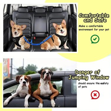 Авторемень для собак у машину, еластичний, з подвійним кріпленням, регульований (блакитний)