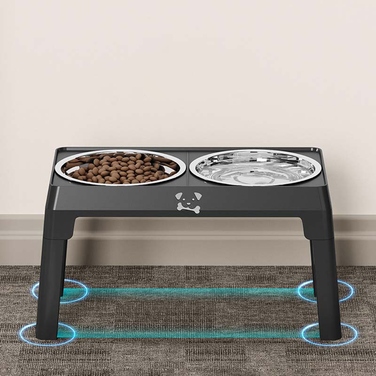 Подвійна регульована миска для великих собак на підставці, металева, 2x1л