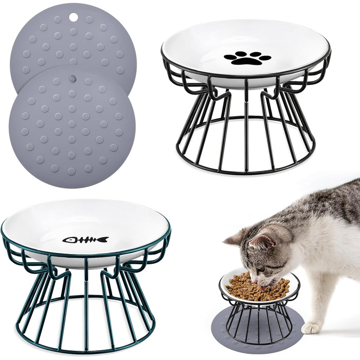 Підвищені годівниці для котів Surmounty (2 шт.) з підставки з силікону, металевий стійкий каркас, миски для корму та води