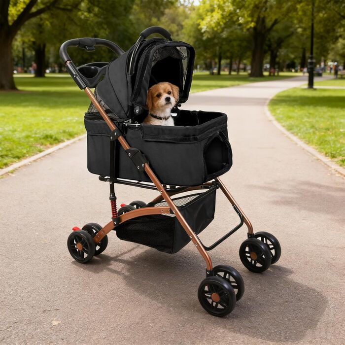Візок для собак 3-в-1, складний, для маленьких собак та котів, знімний кошик, сітка-вікно, оксфордська тканина, до 20 кг (Чорний)