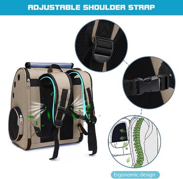 Рюкзак для собак та котів PETCUTE: дихаючий, знімний килимок, складаний, регульований. Підходить для маленьких собак та котів. Колір: хакі