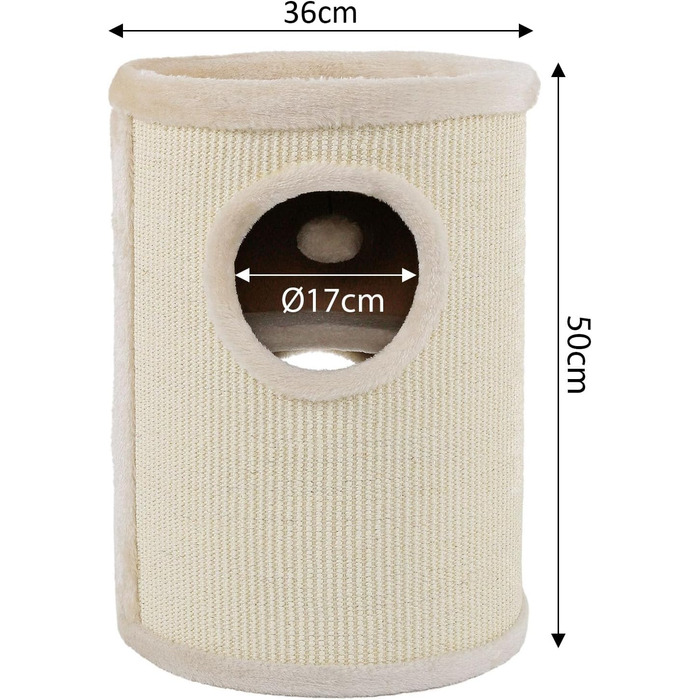 Котячий будиночок Lionto з сизалю, м'яким краєм та іграшкою, 50 см - стабільний котячий будиночок для маленьких та великих котів, догляд за кігтями та розваги