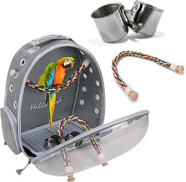 Рюкзак для птахів PETCUTE з дерев'яною жердкою: переноска, транспортна сумка для папуг, сіра