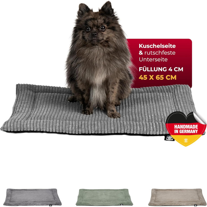 Килимок для собак HS-Hundebett® з підкладкою Cord, XS (45x65 см) – Нековзна підкладка – М'яка ковдра для собак – Затишне місце для відпочинку – Антрацитовий колір, Виготовлено в Німеччині, 45x65 см