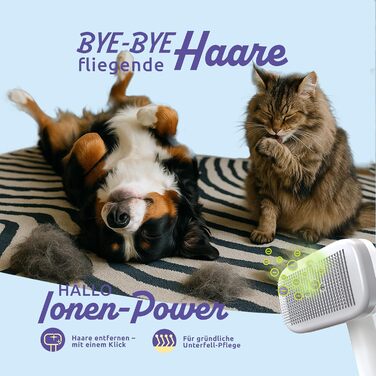 PiddiPet Іонна щітка для грумінгу тварин - 2 шт. Електрична щітка для собак та котів проти ковтунів та підшерстка, зменшує статичну електрику та випадання шерсті, м'яка, самоочисна, для чутливої шкіри