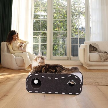 Кігтеточка-будиночок для котів FUKUMARU, чорна філцова кімната-лежанка для сну та ігор, 2-ярусна