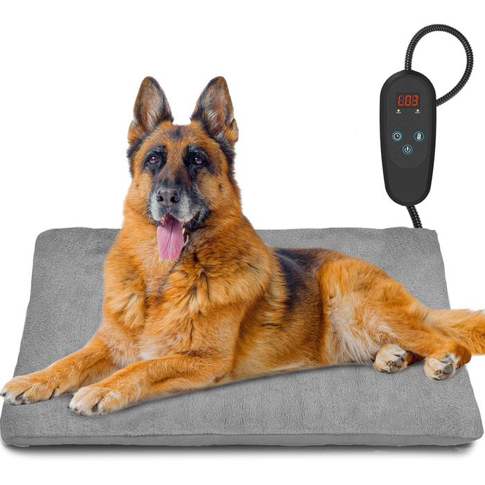 Кішечковий матрац з підігрівом для котів та собак, 6 температурних режимів, таймер 24 год, LED дисплей, безпечний, бічний кабель, 60x90 см, сірий