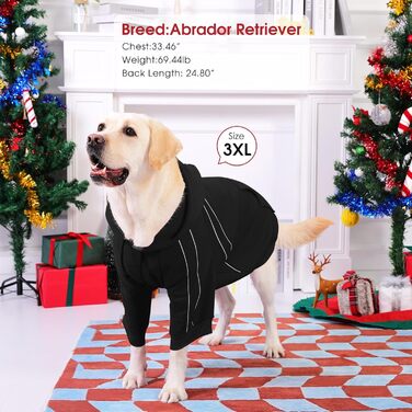 Теплий зимовий пуловер для собак ASENKU з флісу з відбиваючими смугами для маленьких собак XS, толстовка для собак з капюшоном та кишенями, куртка для собак з отвором для шлейки, м'яка та дихаюча зимова одяг для собак XS чорного кольору