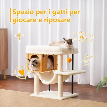 Котячий будиночок з дряпалкою Heybly HCT017WB з великою плюшевою платформою 54 x 40 см та висотою 57.5 см, сталеві труби, стійка основа для великих котів