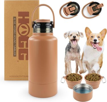 Водяна пляшка для собак Hogg Hydro Hound, 907.2 г, з ізоляцією, нержавіюча сталь, чорний колір, з принтом лап, для мами та собаки