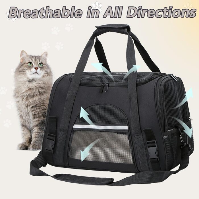 Транспортна сумка для кота APKOL, 5 кг, чорна. Складана переноска для котів та маленьких собак з плечовим ременем