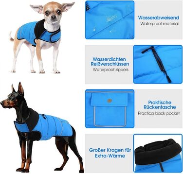 Конвініт Теплий водонепроникний зимовий одяг для собак - тепла куртка для маленьких собак з підкладкою, застібкою-липучкою та світловідбиваючими елементами, синій, S (обхват грудей 44 см)