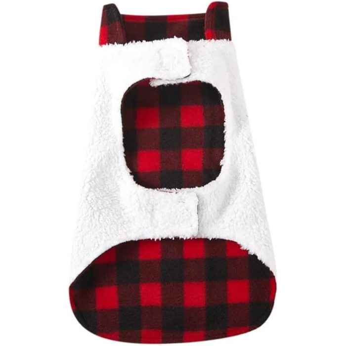 Зимовий теплий одяг для собак: флісова куртка, в перевернутому дизайні, в клітинку, для маленьких, середніх та великих собак (S), червоний